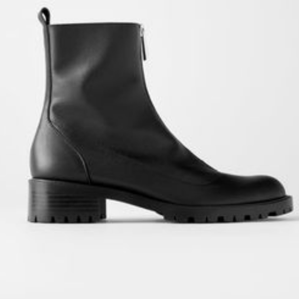 Zara Leather Lug Sole Zip Ankle Boot
